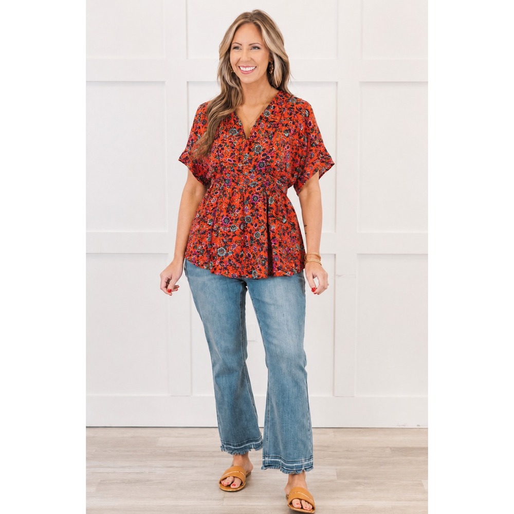 Anthropologie 100% Silk Blouse Sz L Kimono Tie Back Vibrant Floral Workwear